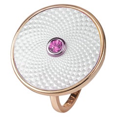 Deakin & Francis Sterling Silver White Mother of Pearl Ring with Pink Sapphire
