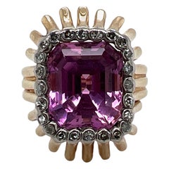 9,09 Karat Ceylon natürlicher rosa Saphir Diamant Cocktail Vintage Retro Ring AGL