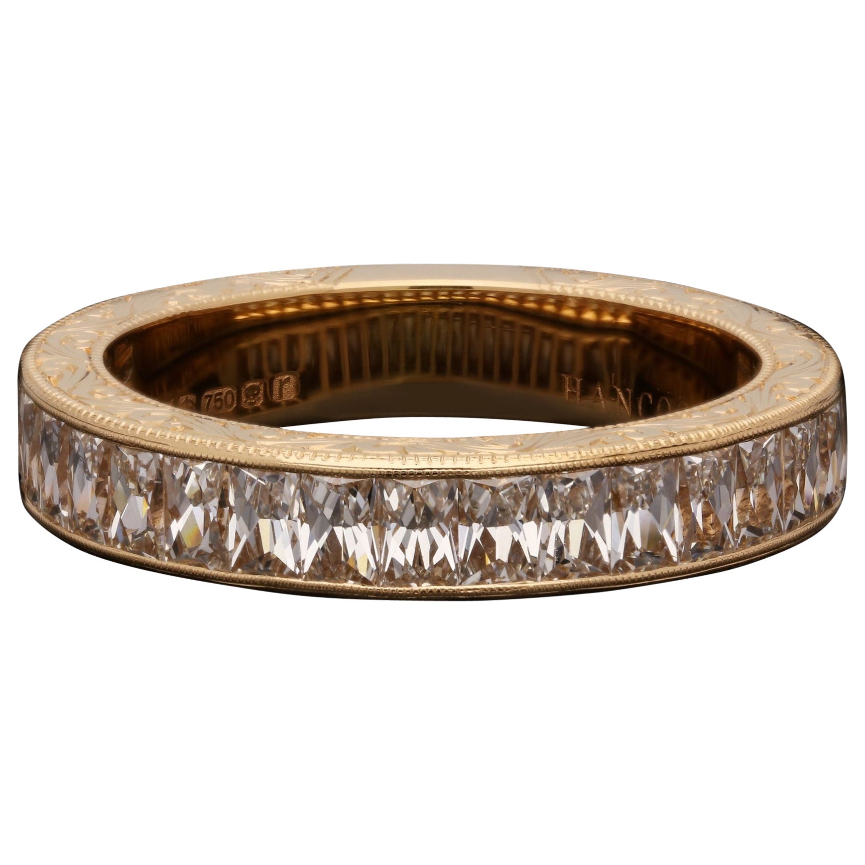 Hancocks French Cut Diamond "North/South" Eternity Ring Engraved Rose Gold For Sale
