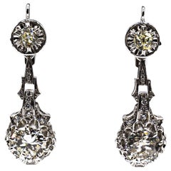 Art Deco Stil Weißer Brillantschliff Diamant Weißgold Tropfenohrringe mit Hebelverschluss