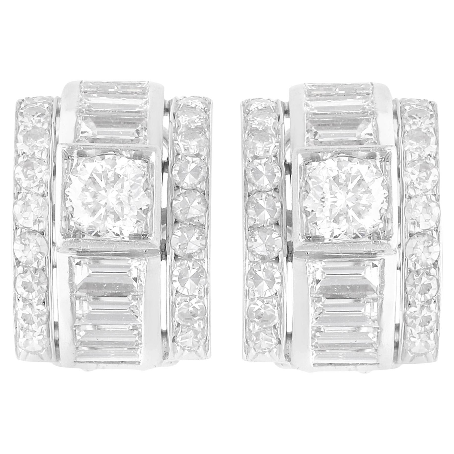 Antique French 2.87 Carat Diamond and White Gold Earrings, Circa 1935 For Sale
