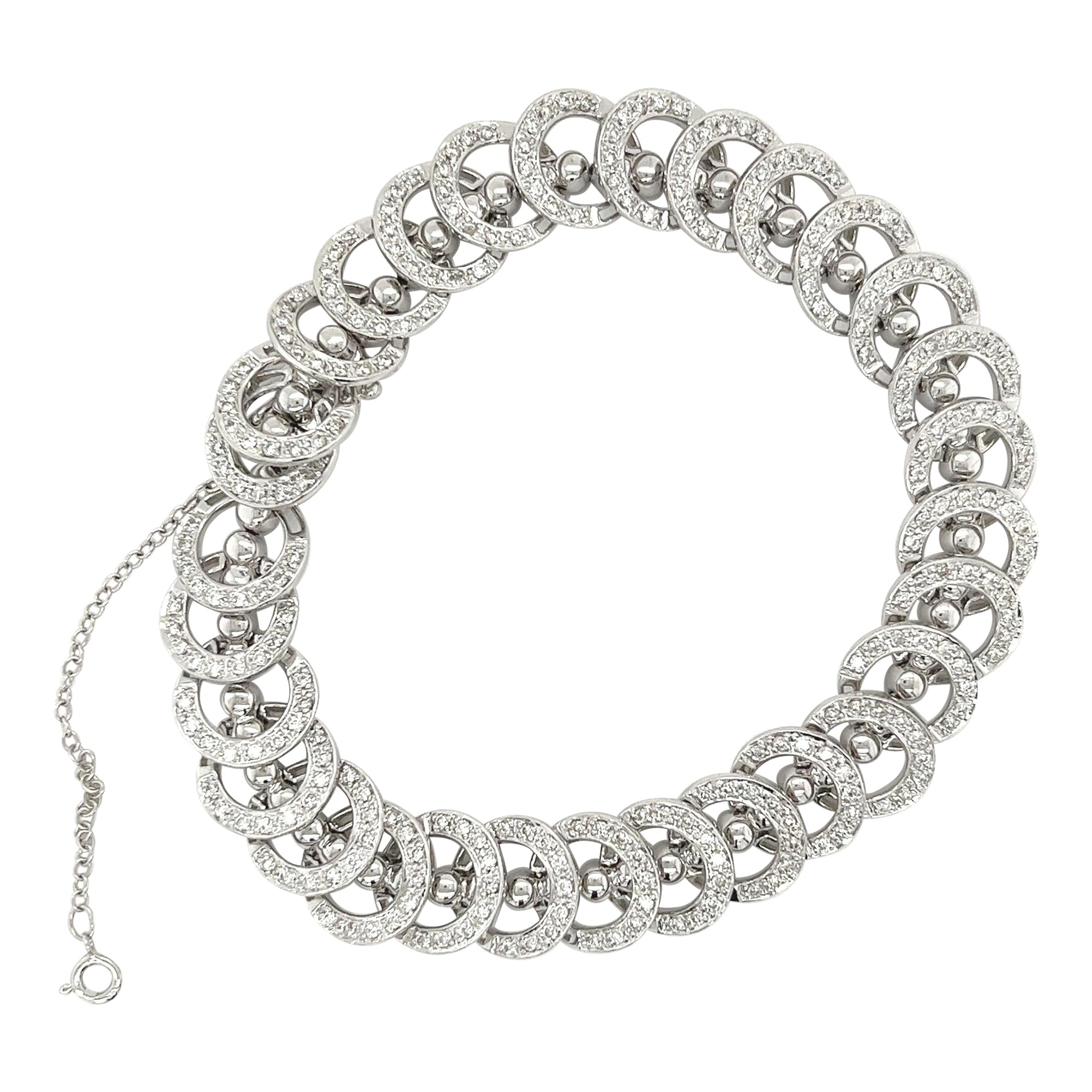 3.50 Carat Round Diamond Circular Link Diamond Bracelet in 18K White Gold For Sale