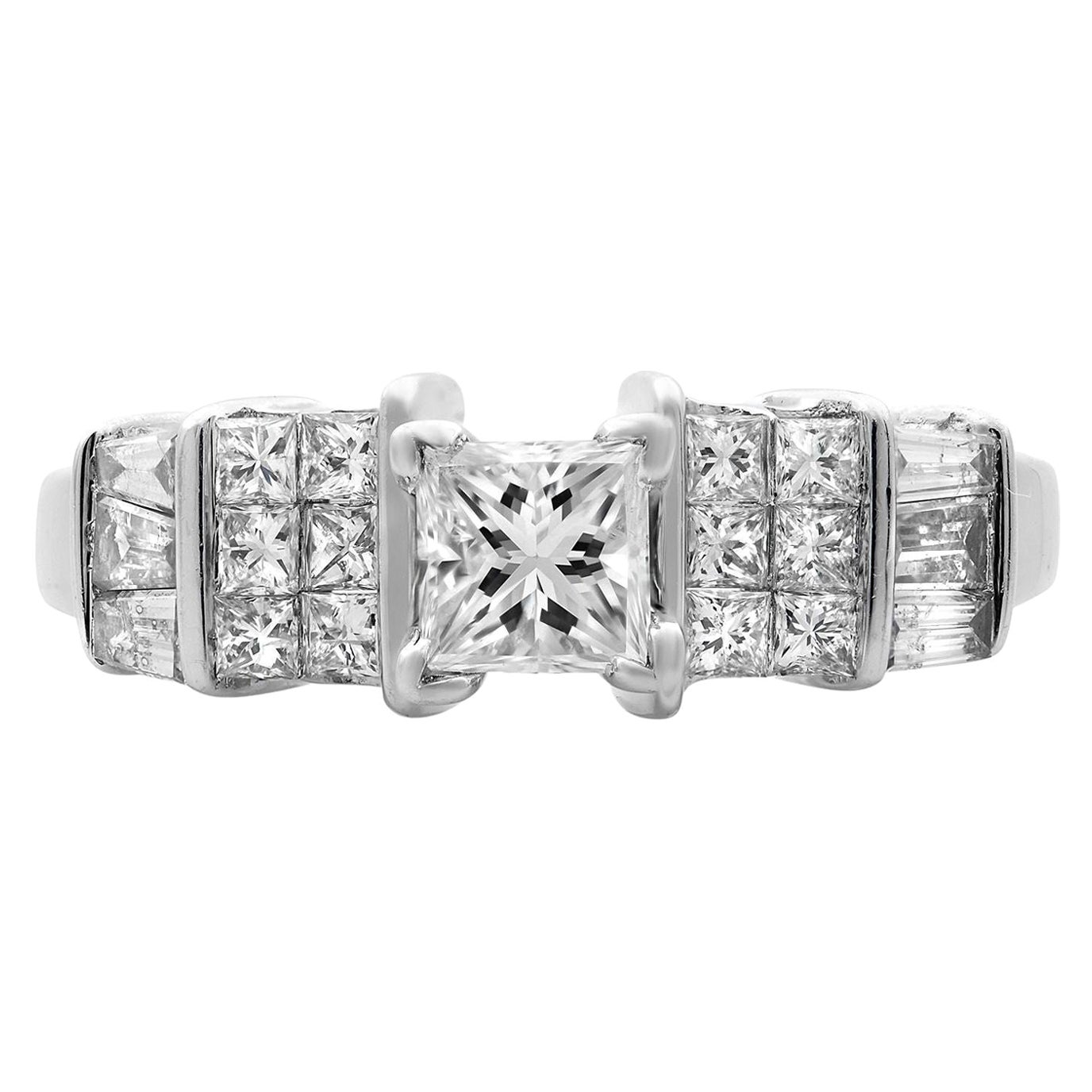 Rachel Koen Princess Cut Diamond Engagement Ring 14K White Gold 1.00cttw For Sale