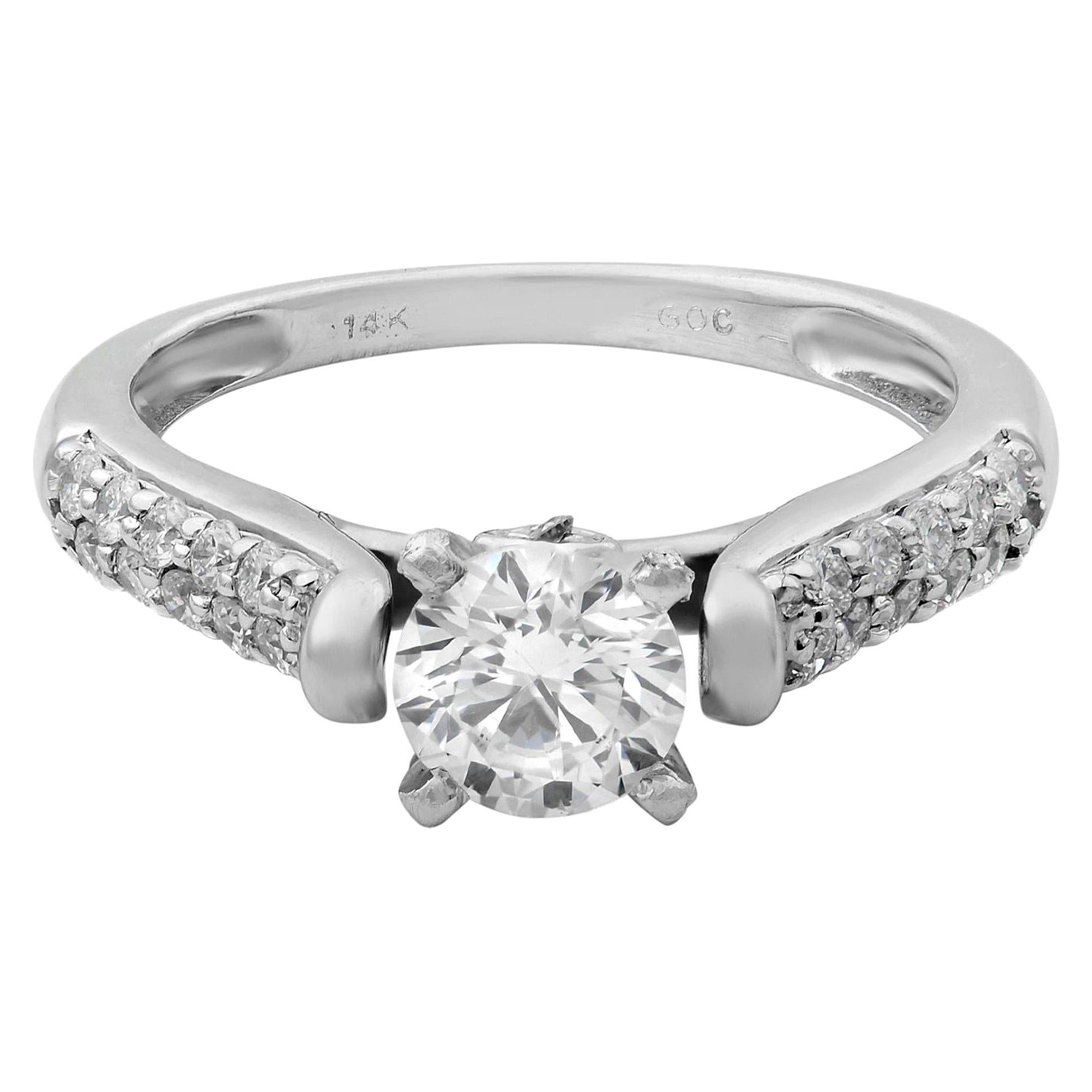 Rachel Koen 14 Karat White Gold Round Cut Diamond Engagement Ring 0.75 Carat For Sale