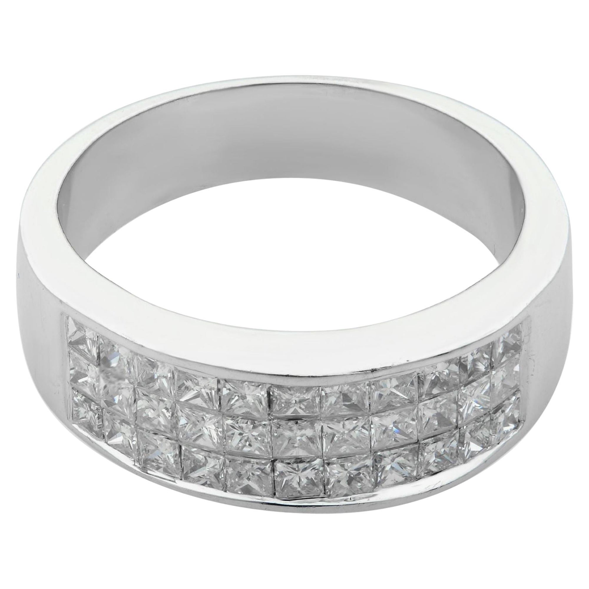 Rachel Koen Princess Cut Diamond Band Ring 14K White Gold 1.00cttw For Sale