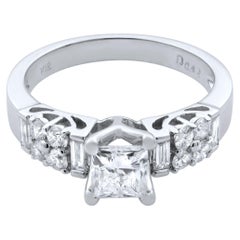 Used Rachel Koen 18 Karat White Gold Princess Cut Diamond Engagement Ring 1.00 Carat