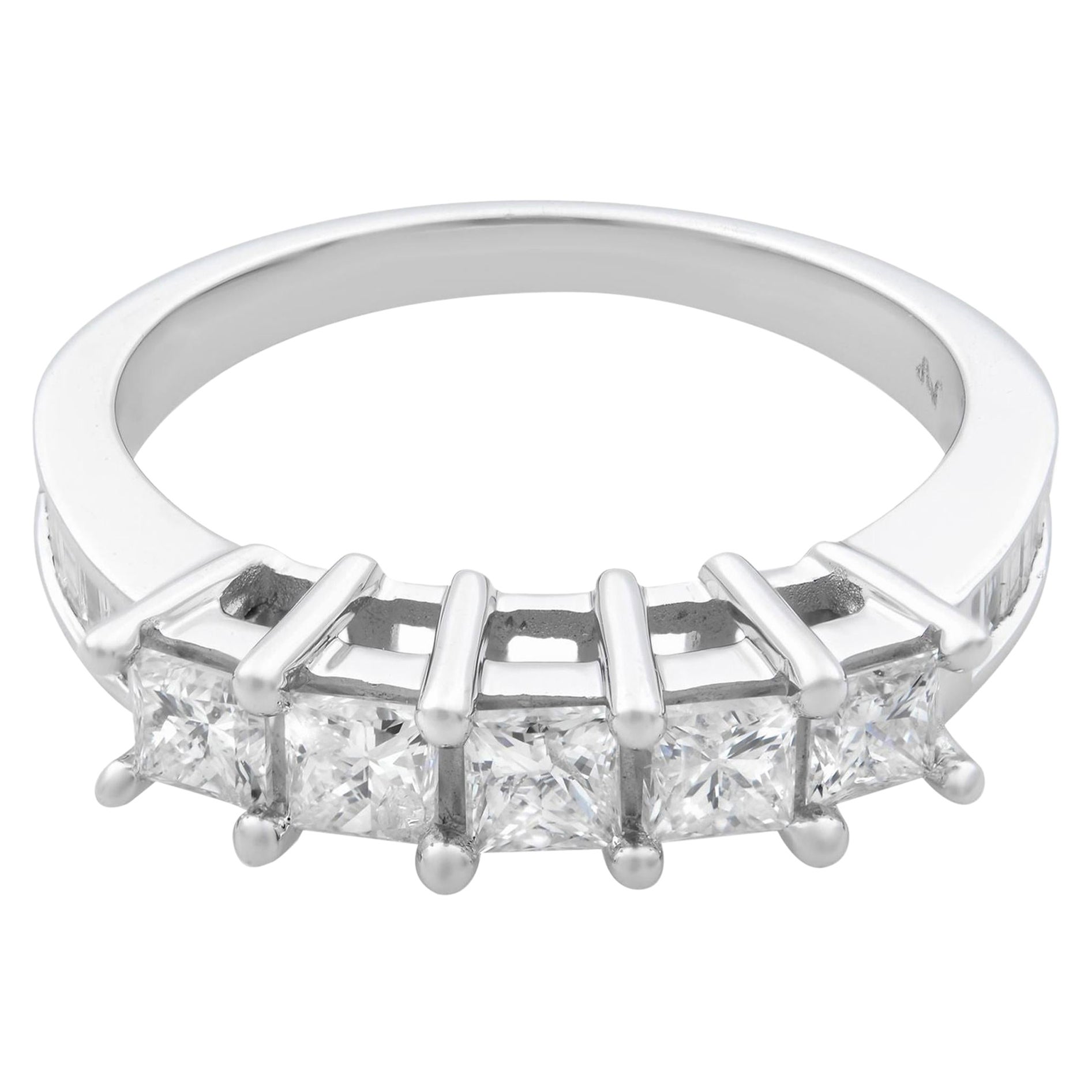 Rachel Koen Princess Cut Diamond Wedding Band Ring 14K White Gold 1.15 Cttw For Sale