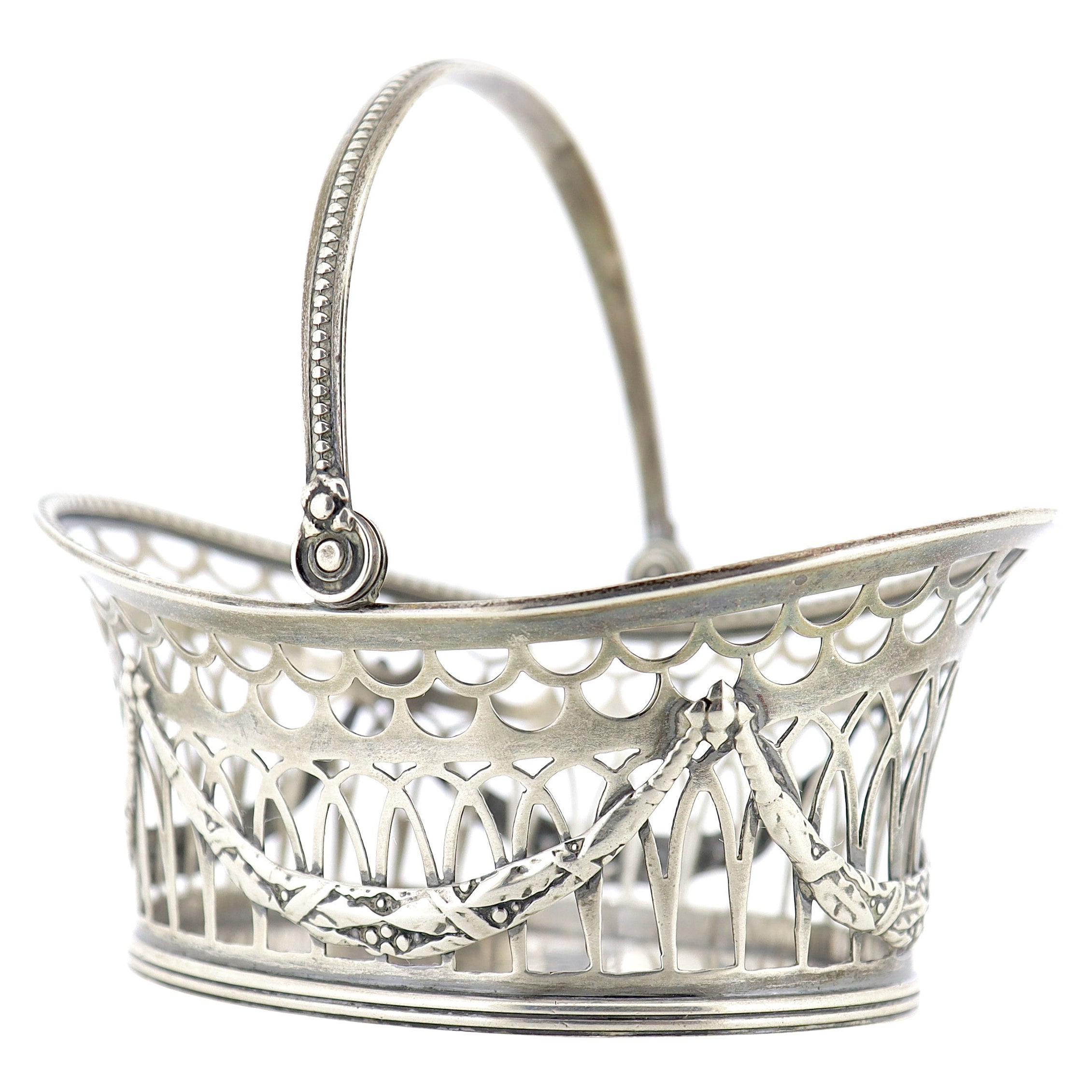 Antique Gorham Reticulated Sterling Silver Miniature Basket For Sale