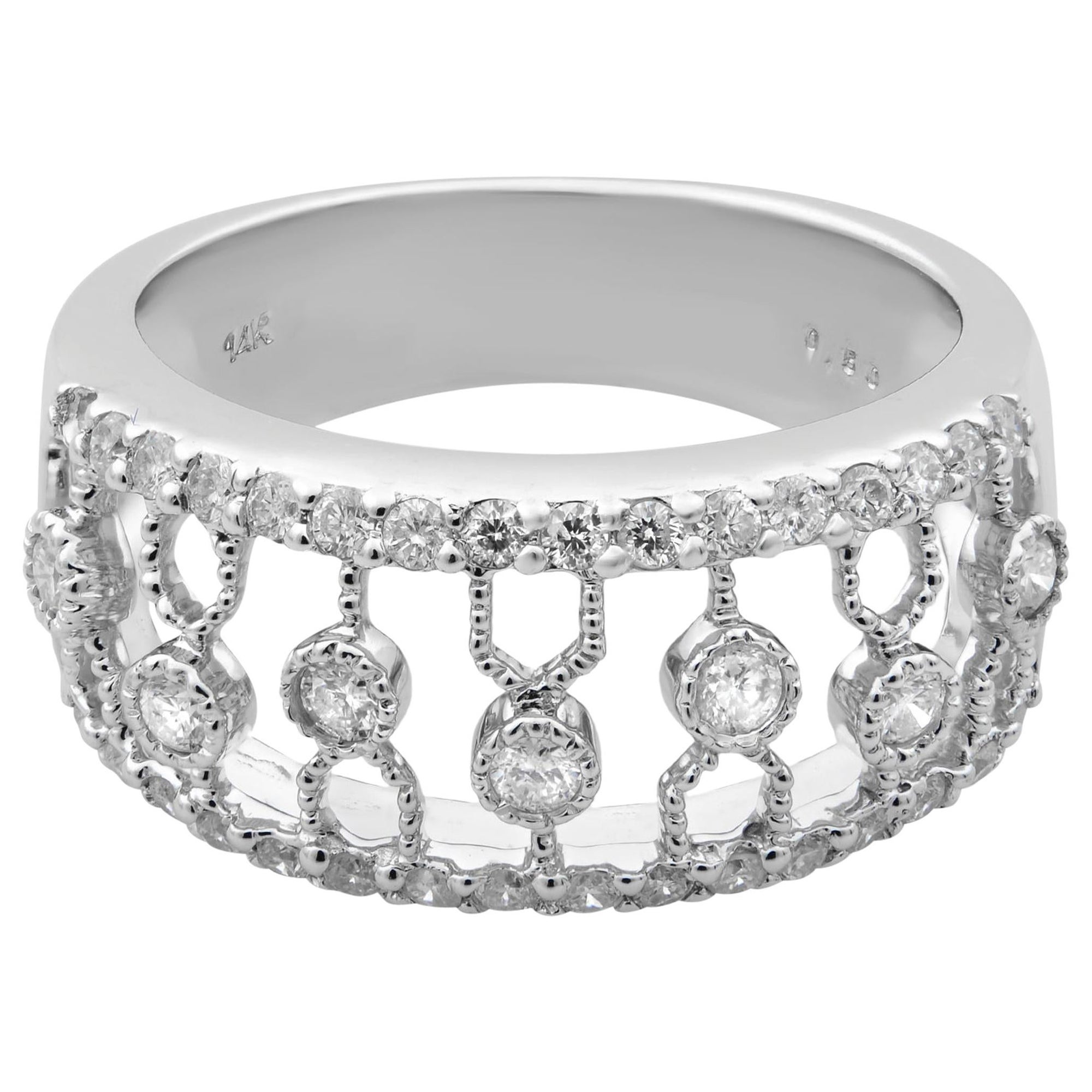 Rachel Koen Diamond Thick Band Ring 14K White Gold 0.50cttw For Sale
