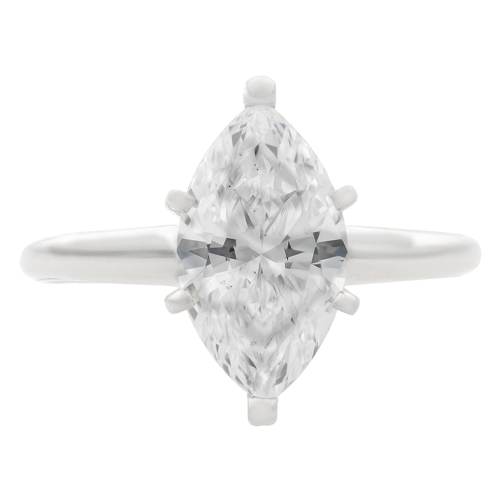 Rachel Koen Marquise Diamond Solitaire Engagement Ring 14K White Gold 1.61cttw For Sale