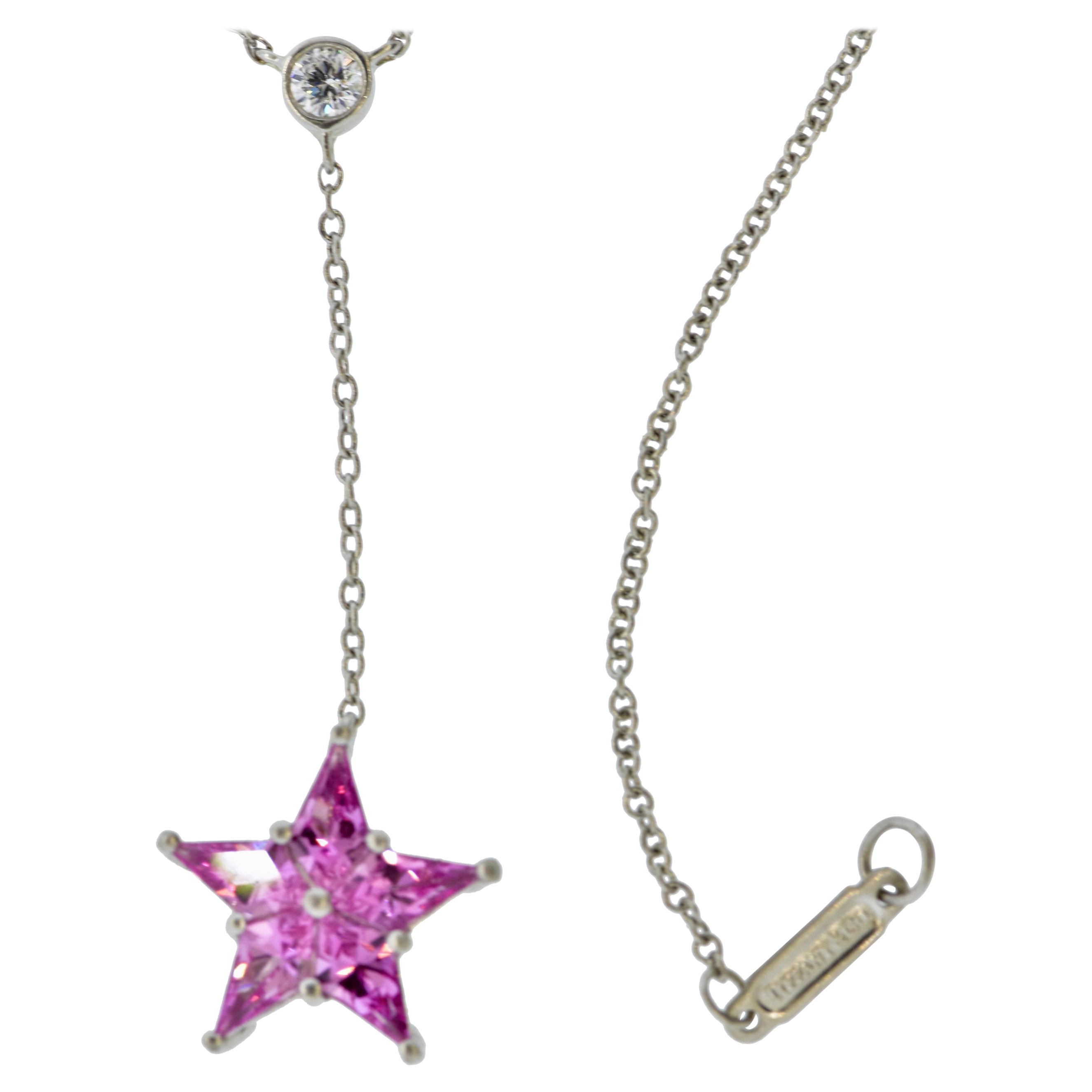 Tiffany & Co. Pink Sapphire, Diamond and Platinum Star Motif Necklace