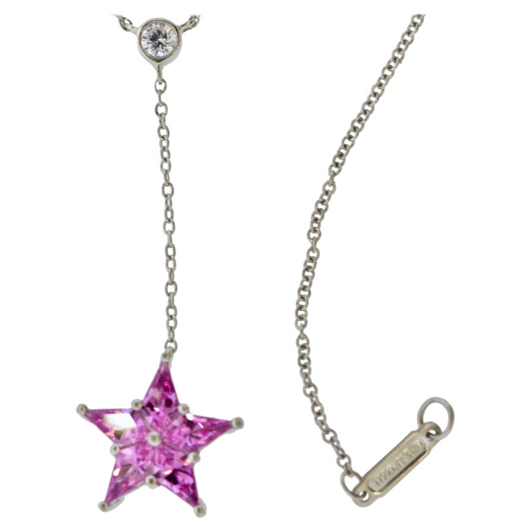 Tiffany & Co. Pink Sapphire, Diamond and Platinum Star Motif Necklace For Sale