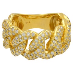 Rachel Koen Diamant Pave Cuban Link Unisex-Ring 14K Gelbgold 2,20cttw