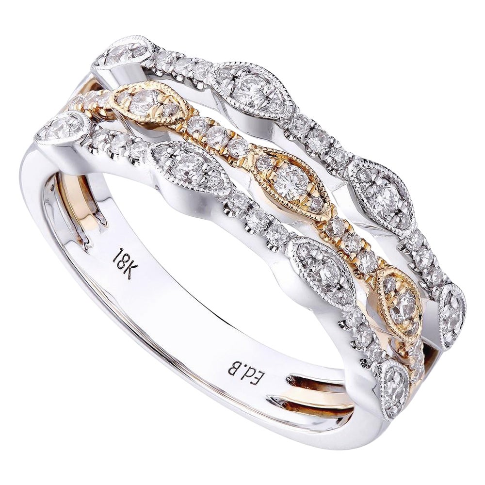 Rachel Koen Two Tone Pave Diamond Ring 18K White & Yellow Gold 0.40cttw For Sale