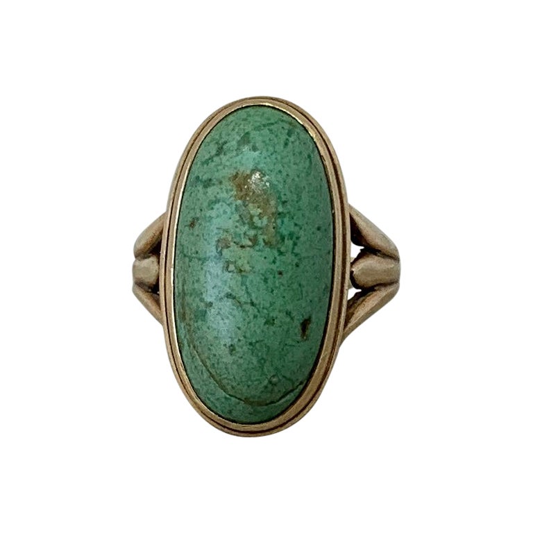 Antique Turquoise Ring Retro Mid Century Cocktail Ring Gold For Sale
