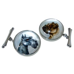 Vintage Cufflinks with Reverse Painting under Rock Crystal