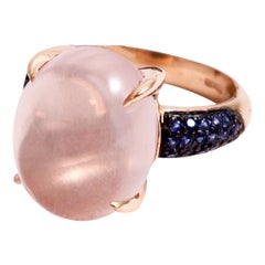 Rose Quartz and Blue Sapphire 18kt Yellow Gold Ring Made in Italy