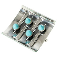 Silver and Turquoise Brooch by Elis Kauppi, Kupittaan Kulta, Finland, 1972