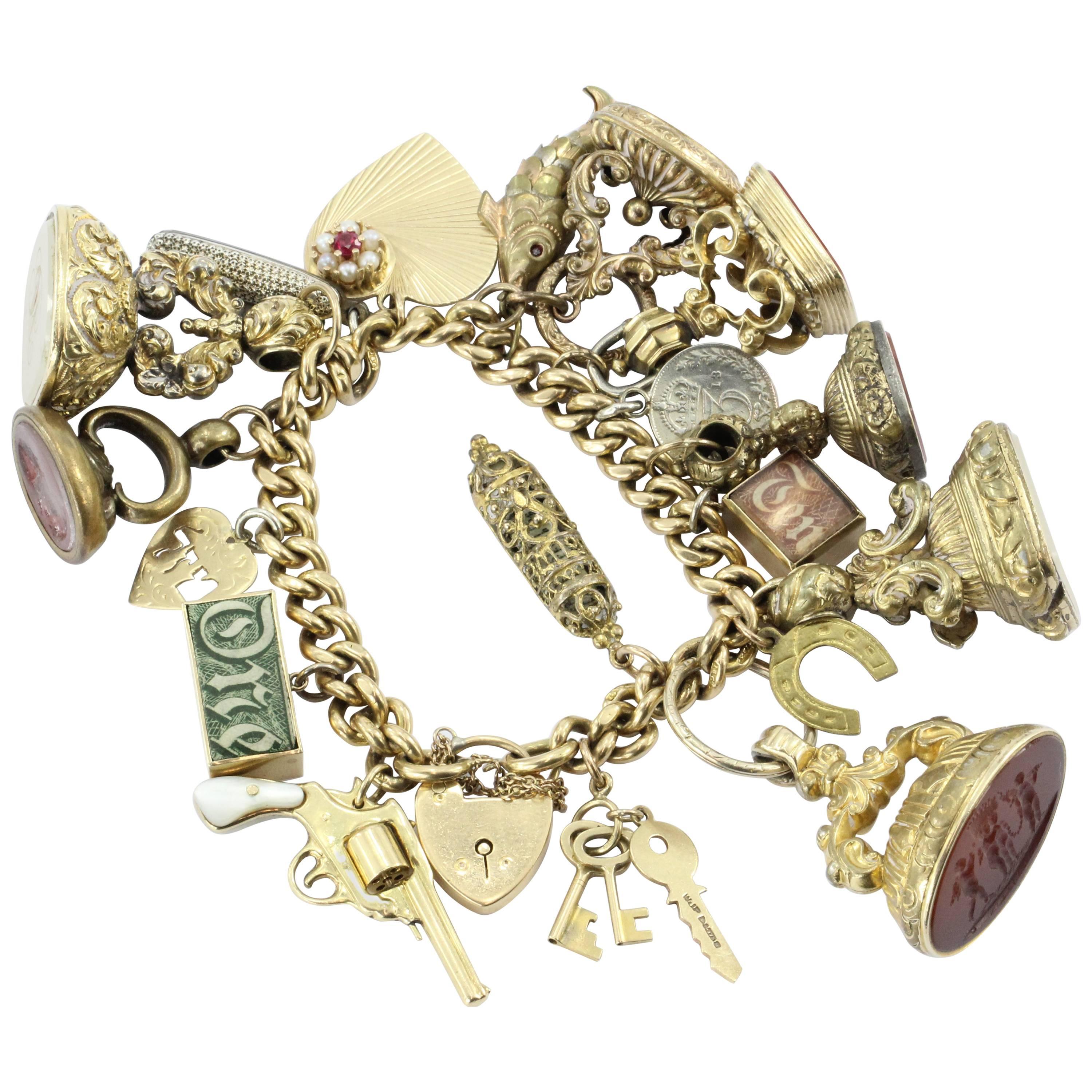 Unique Gold English Tassie Seal Loaded Charm Bracelet