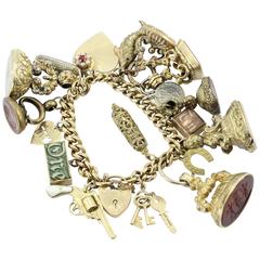 Antique Unique Gold English Tassie Seal Loaded Charm Bracelet