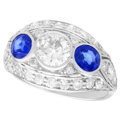 Anello da cocktail in platino Art Deco con diamante e zaffiro da 1,94 carati
