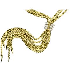 David Yurman Pave Diamond Gold Willow Tassel Necklace