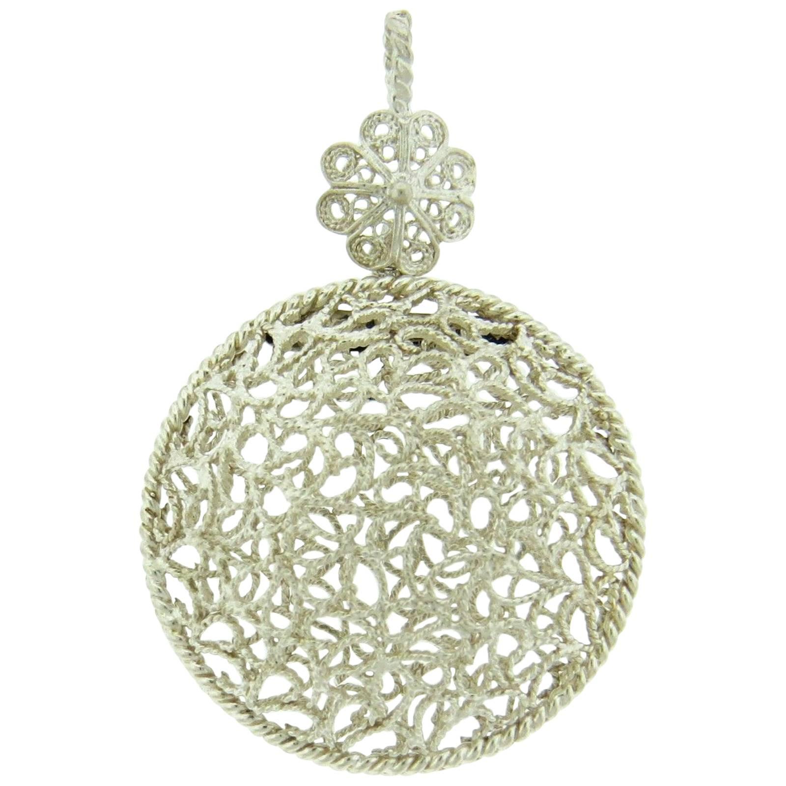 Buccellati Filidoro Silver Openwork Floral Circle Pendant