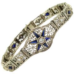 Art Deco 2.50 Carats of Natural Sapphires and 1.25 Carats of Diamonds Bracelet