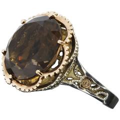 Tacori Smokey Quartz Color Medley Silver Gold Budding Crescent Ring