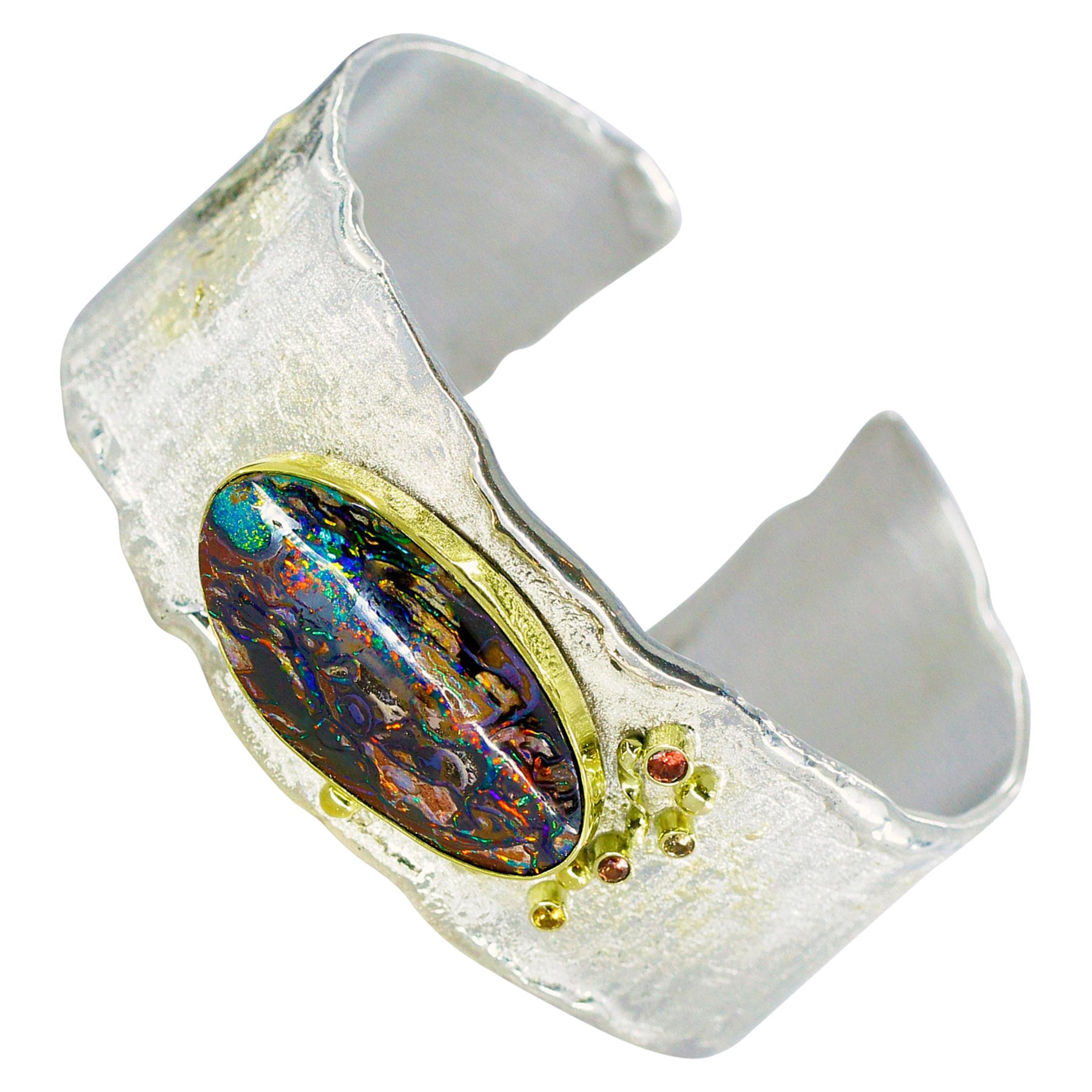 Bracelet manchette Matrix Boulder Opal 22k 18k 14k Or Argent Sterling en vente