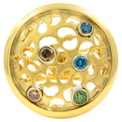 Rachel Koen 5 Colored Diamond Cocktail Ring 14K Yellow Gold 0.50Cttw