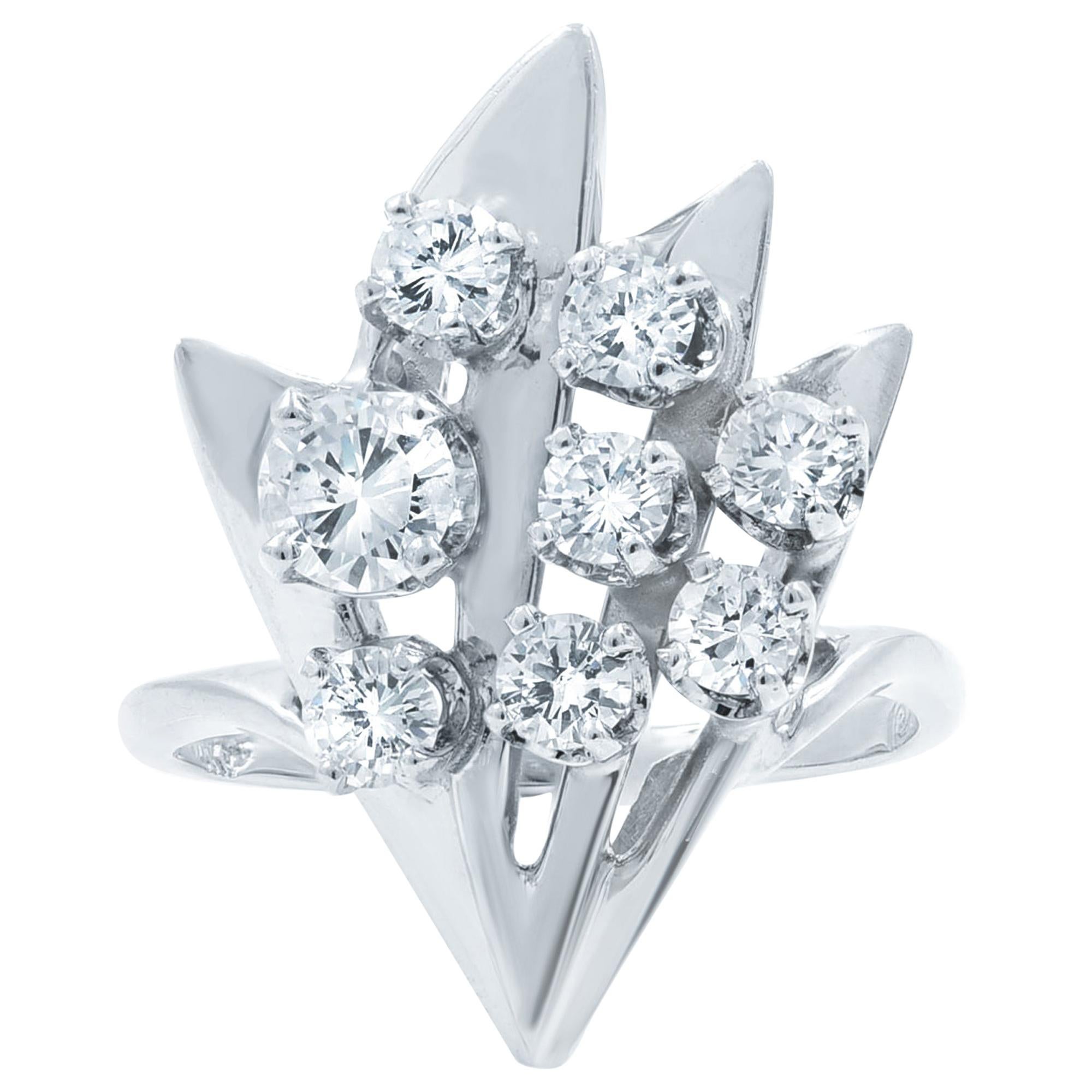 Rachel Koen Retro Eight Diamond Cluster Ring 14K White Gold 1.50Cttw For Sale