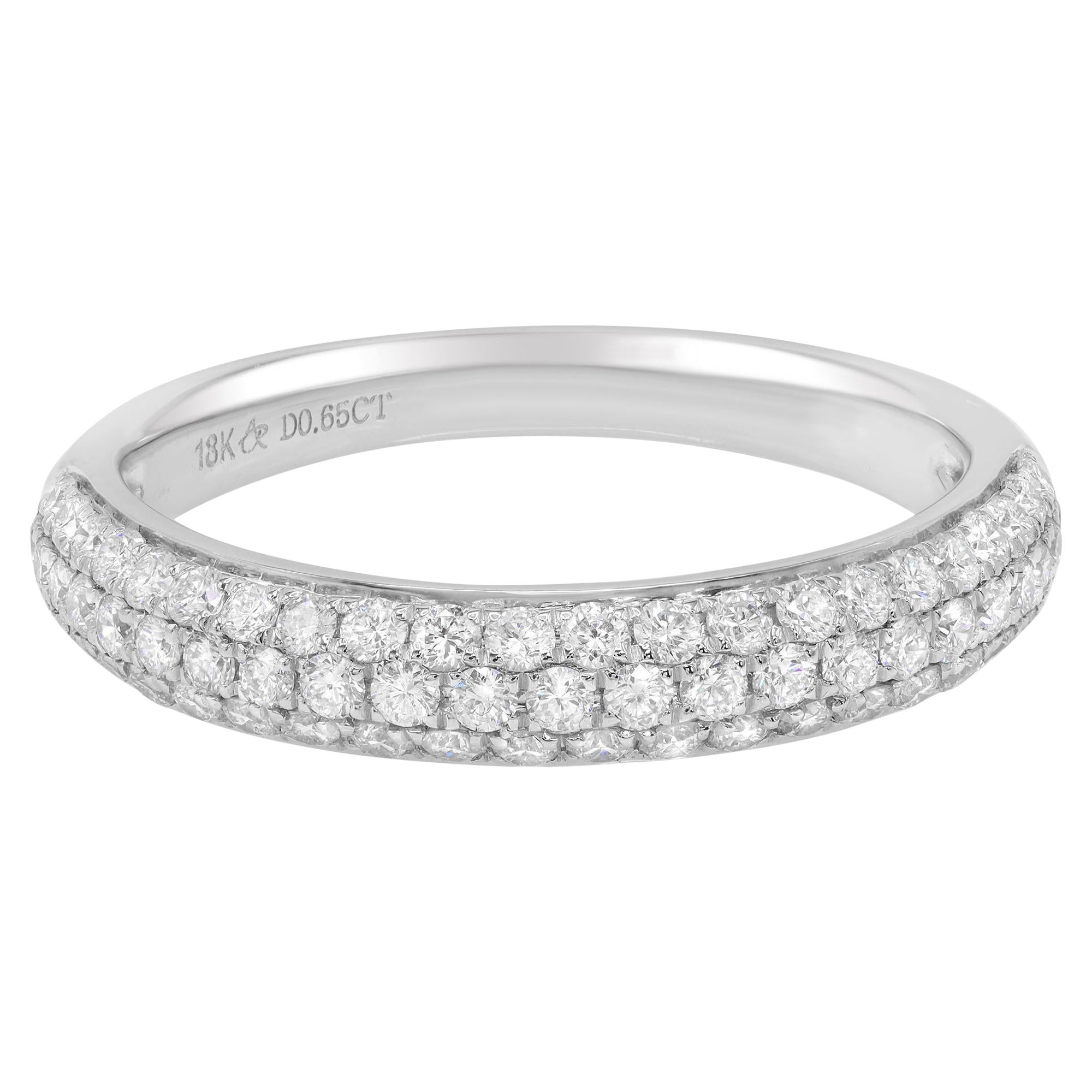 Rachel Koen Three Row Pave Diamond Wedding Band 18K White Gold 0.65cttw For Sale