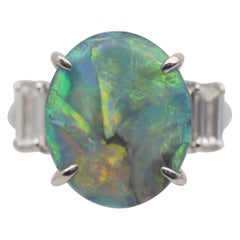 Australian Black Opal Diamond Platinum 3-Stone Ring