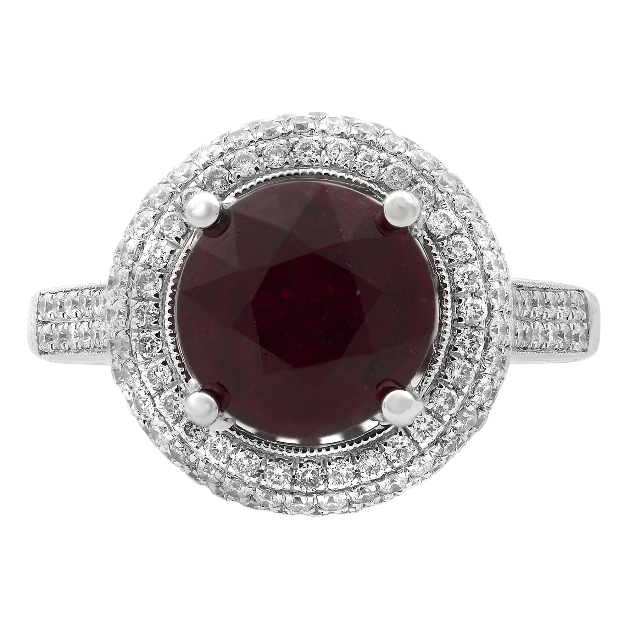 Rachel Koen Ruby and Diamonds Engagement Ring 14K White Gold For Sale