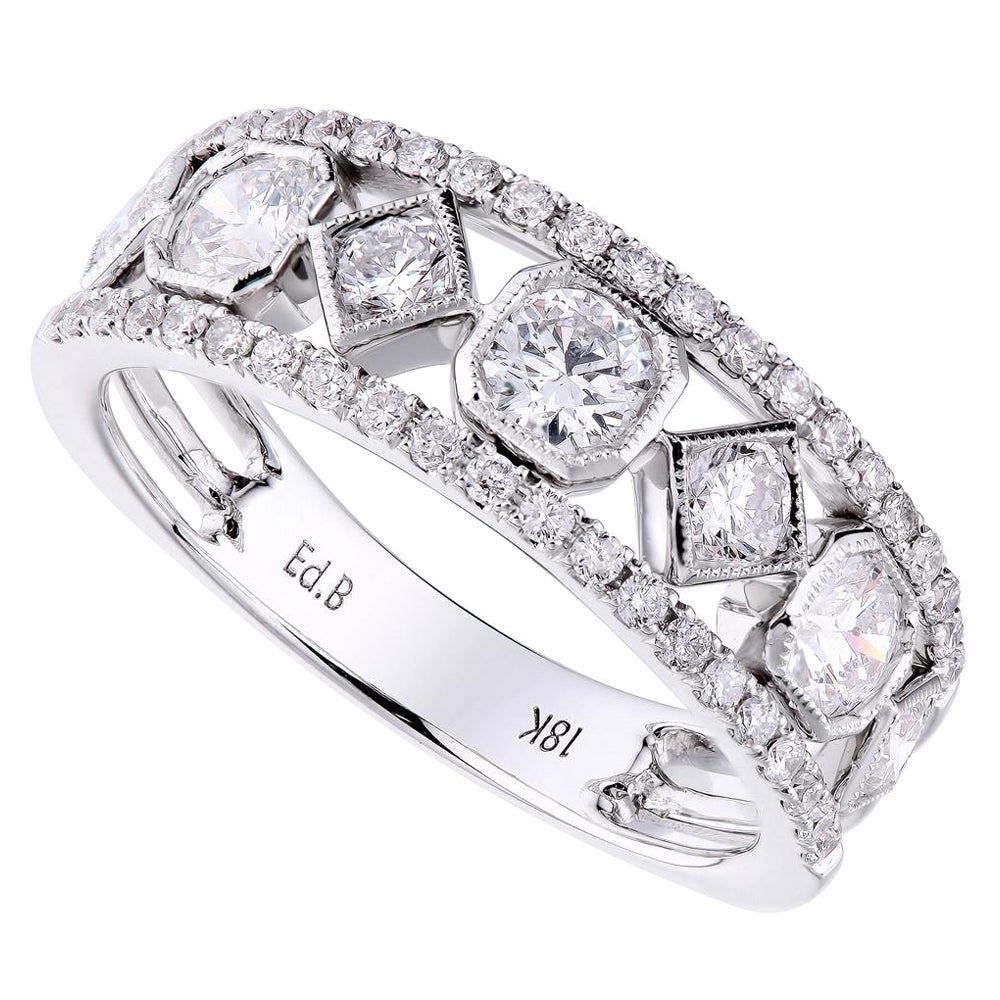 Rachel Koen Pave Diamond Ladies Ring 18K White Gold 1.15cttw For Sale