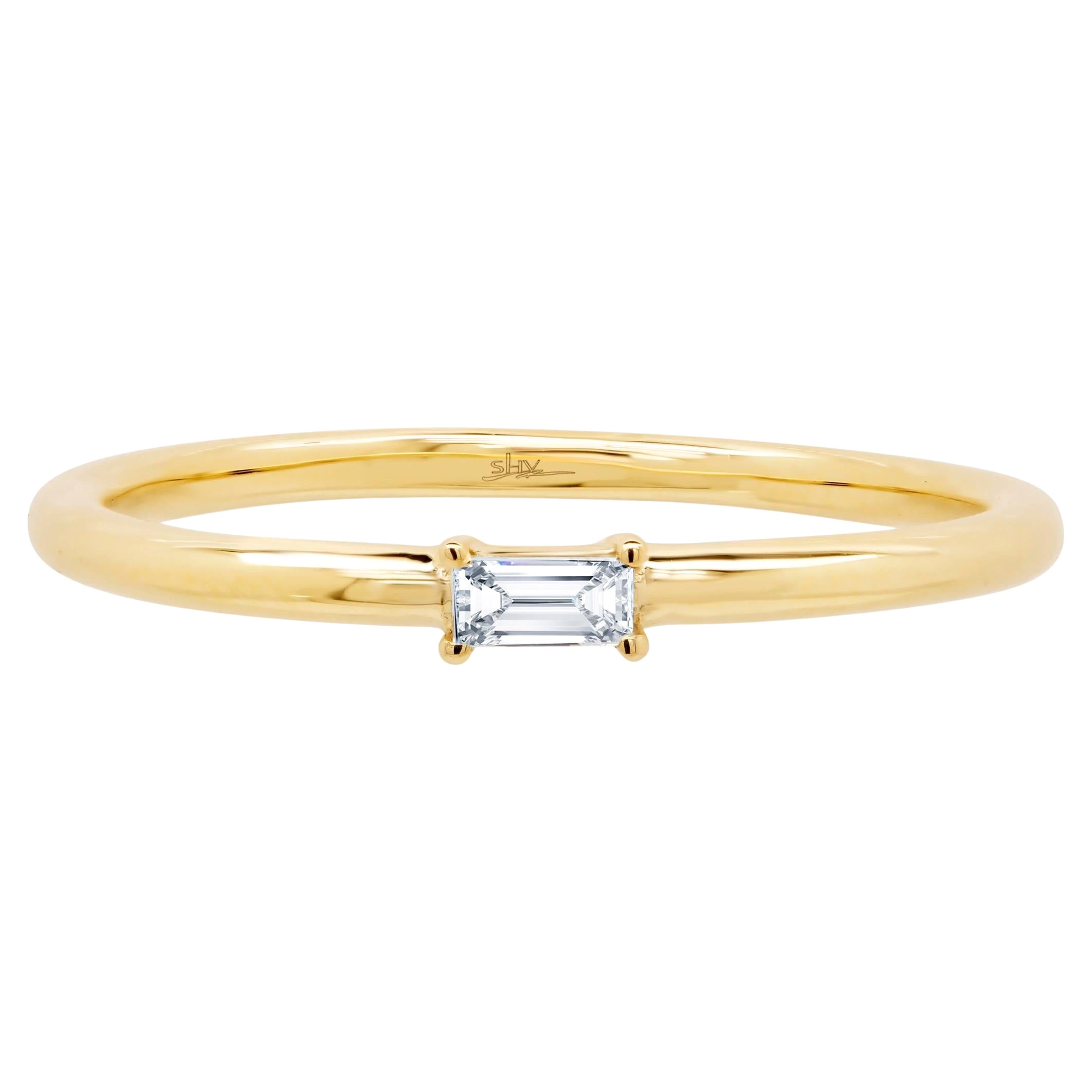 Rachel Koen Baguette Cut  Diamond Ring 14K Yellow Gold 0.07cttw For Sale