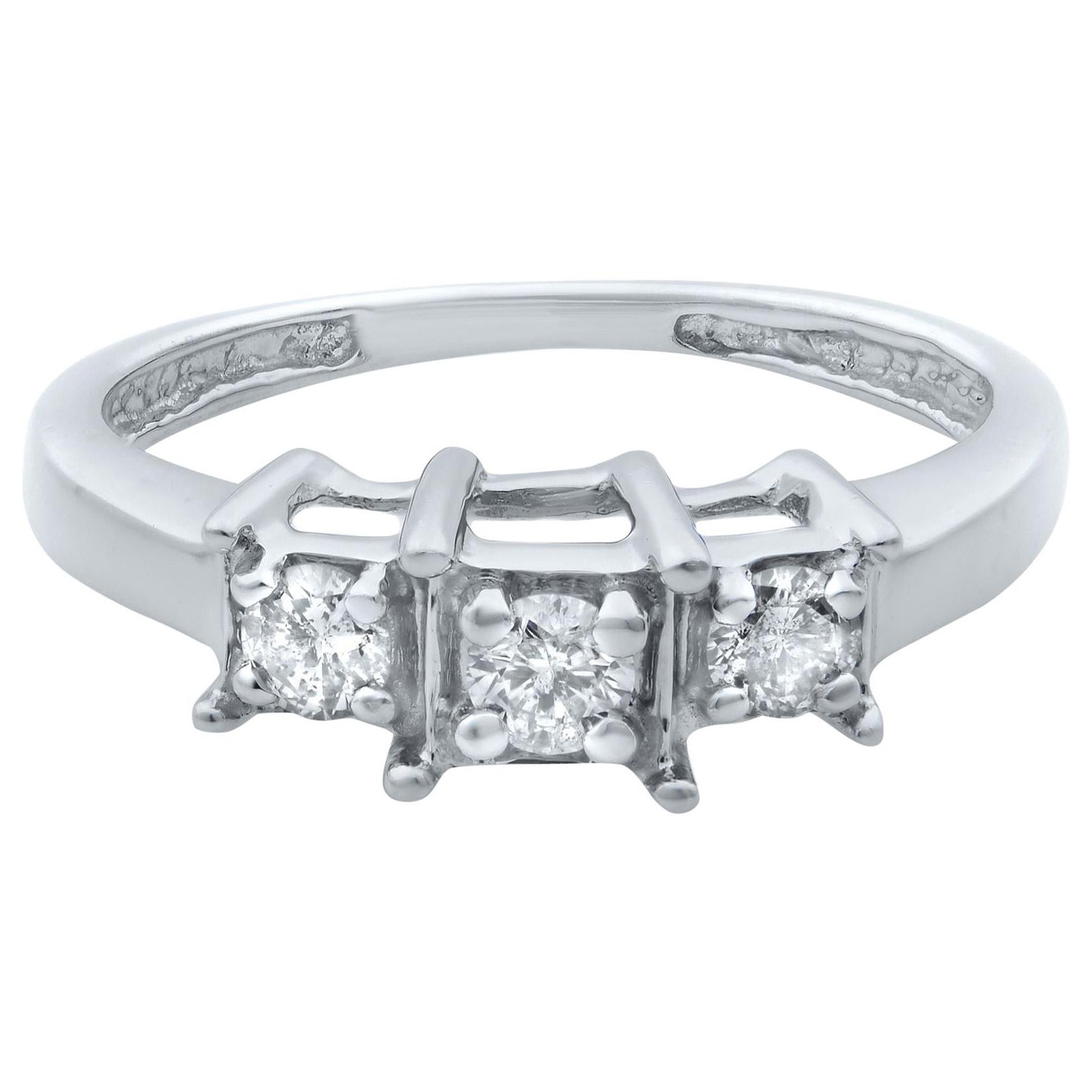 Rachel Koen Diamond Three Stone Engagement Ring 14K White Gold 0.50cttw For Sale