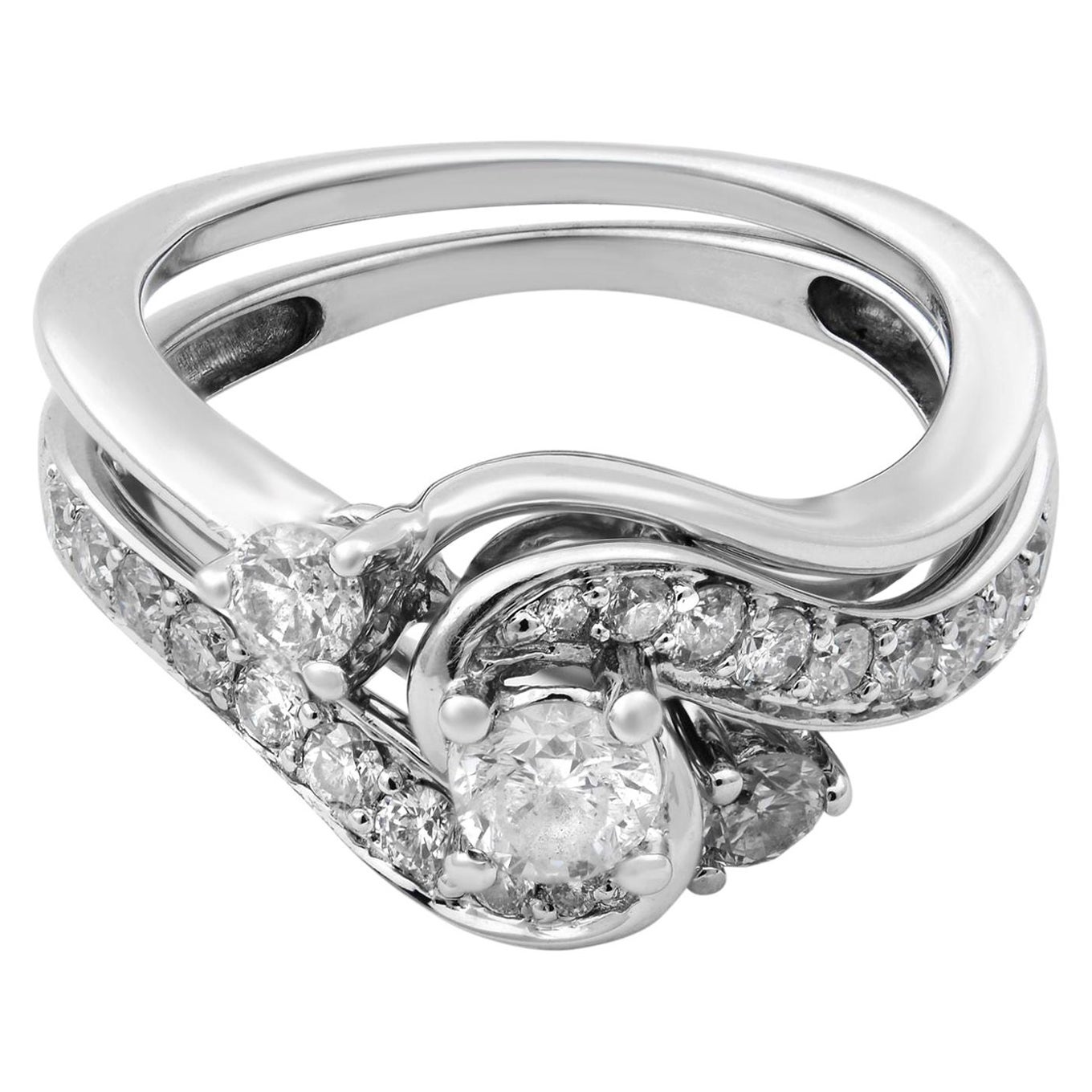 Rachel Koen Diamond Two Piece Ring Set 14K White Gold 0.60Cttw For Sale