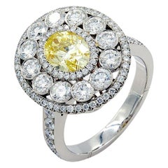 Rachel Koen Bague de fiançailles en platine avec diamant jaune fantaisie ovale de 1,02 carat