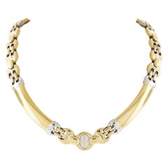 Baraka 18K Two Tone Gold Curved & Circular Fancy Link Collar Choker Necklace