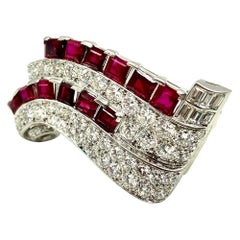 Transformable Art Deco Period Diamond Ruby Platinum Pendant, Clip Brooch