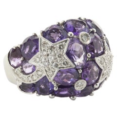 18 Karat White Gold Amethsyt and Pave Diamond Star Dome Ring