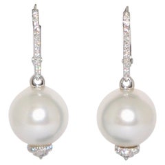 South Sea Pearls and White Diamonds on White Gold 18 Karat Chandelier Earrings