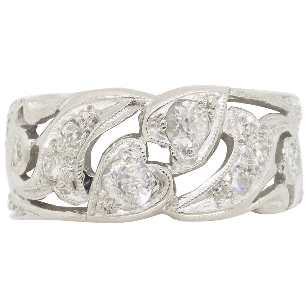 Vintage Diamond Heart Eternity Band Made in Platinum For Sale