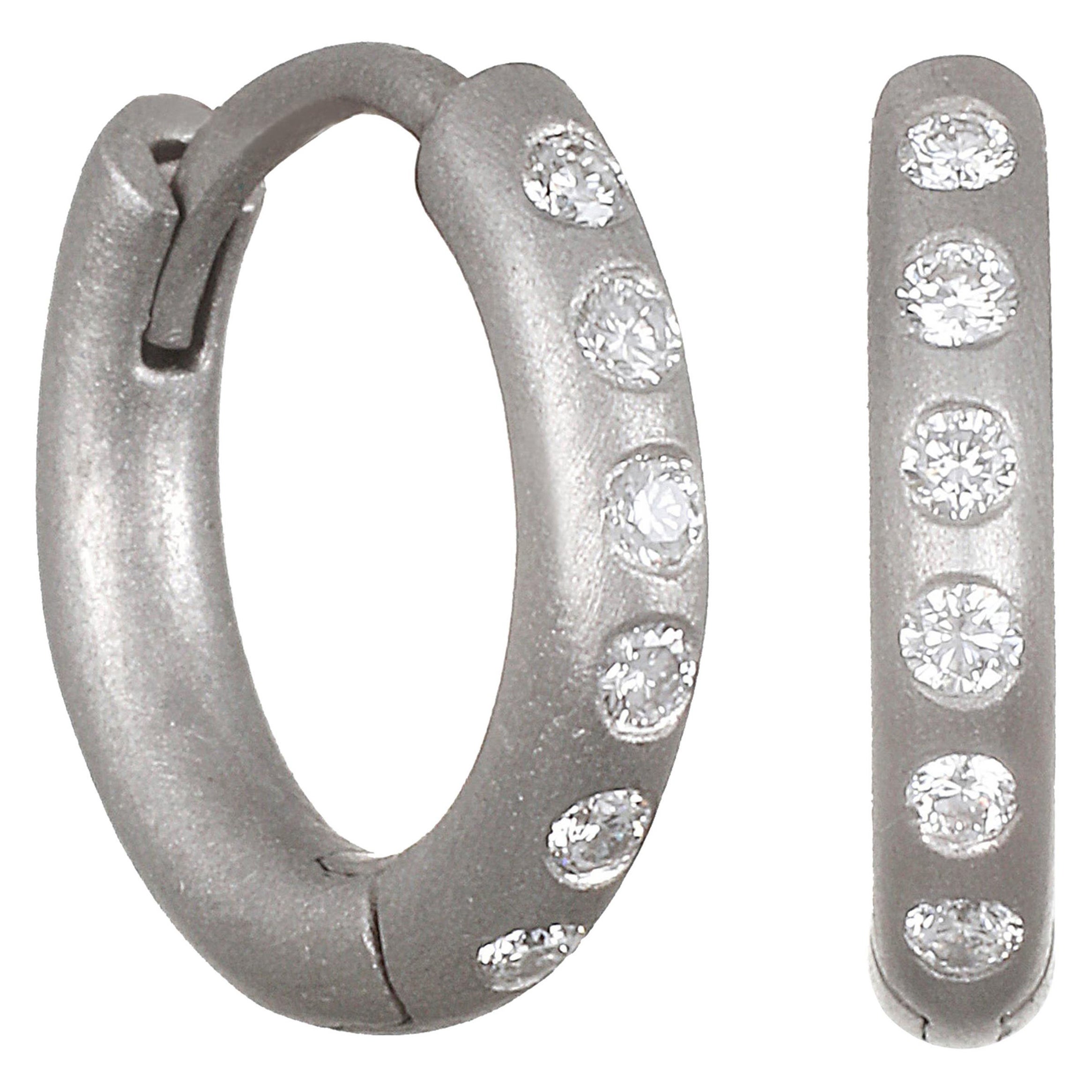 Faye Kim Matte Platinum Burnished Diamond Huggy Hoop Earrings