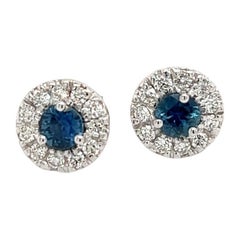Natural Sapphire Diamond Stud Earrings 14k Gold 1.09 TCW Certified