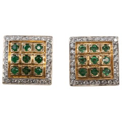 Retro 14k Gold Earrings Diamond and Emerald Gems