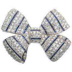 Art Deco Sapphire Diamond Platinum Bow Brooch 6