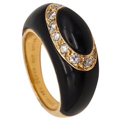 Van Cleef & Arpels 1970 Paris Onyx Bombe Ring in 18Kt Yellow Gold with Diamonds